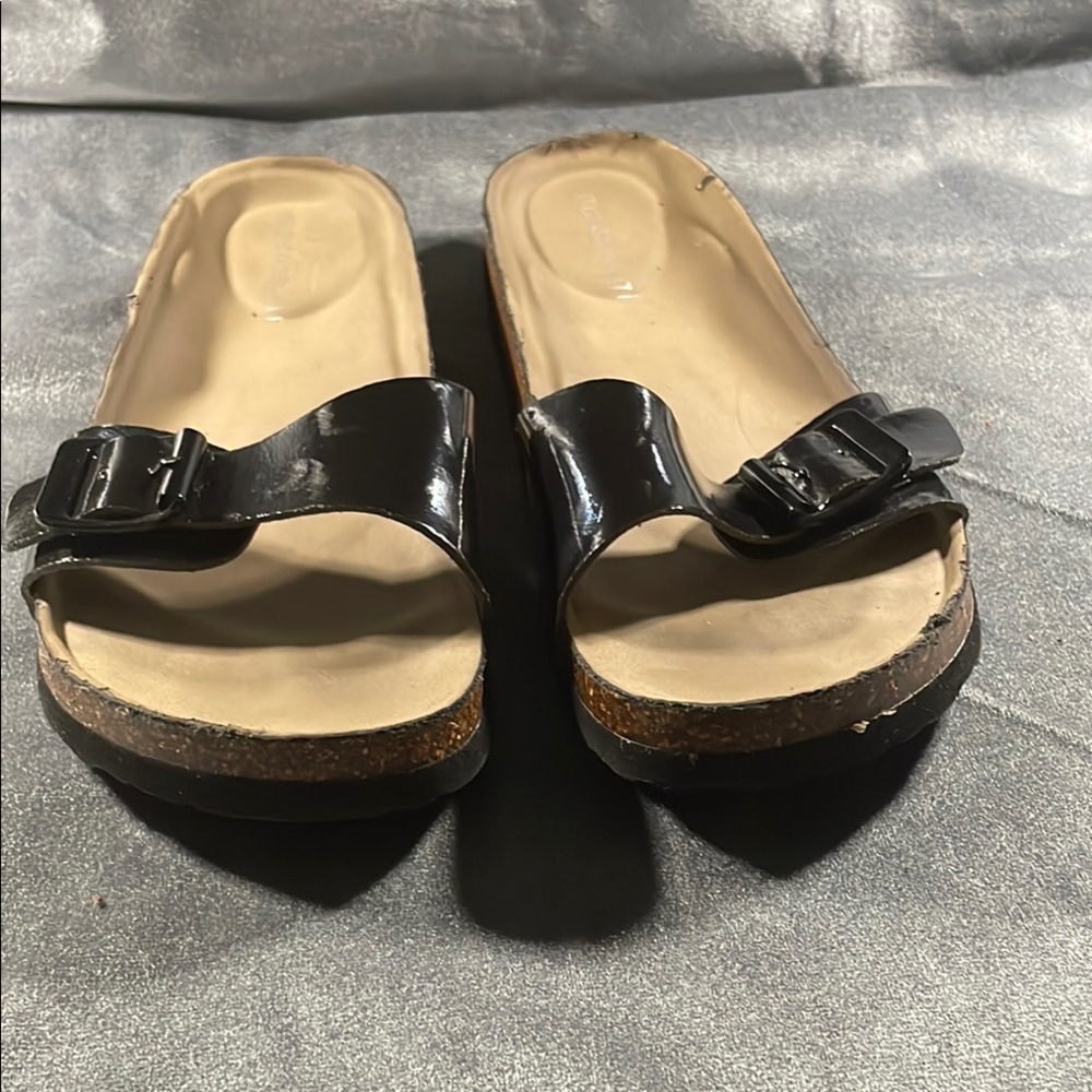 Madden Girl Black and Cream Mules with Contoured Footbed
